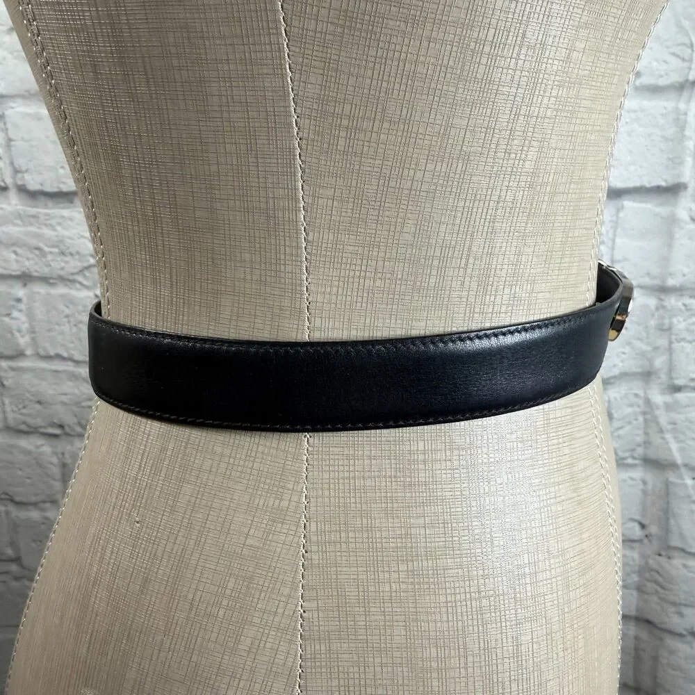 VTG Celine Horse And Carriage Women's Leather Waist Belt 32" Black Made In Italy - Picture 7 of 8